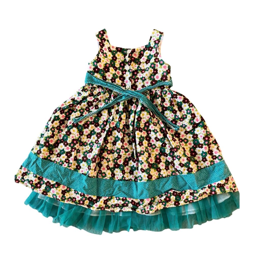 Youngland sleeveless cotton party Summer Brown lined Floral Teal dress Girls 4T